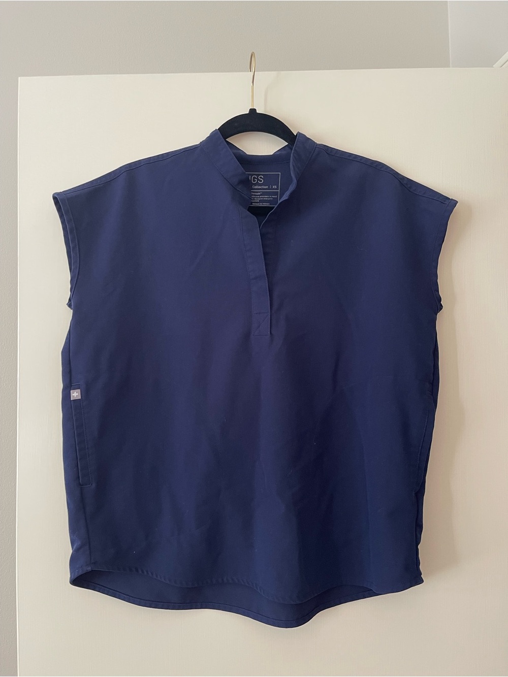 Figs Navy Cap Sleeve Mandarin Collar Scrub Top